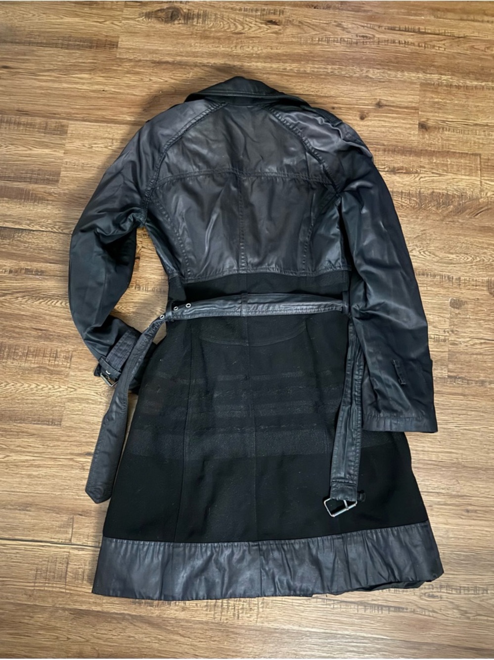 Black Mixed-Media Double-Breasted Trench Coat - Picture 2 of 2